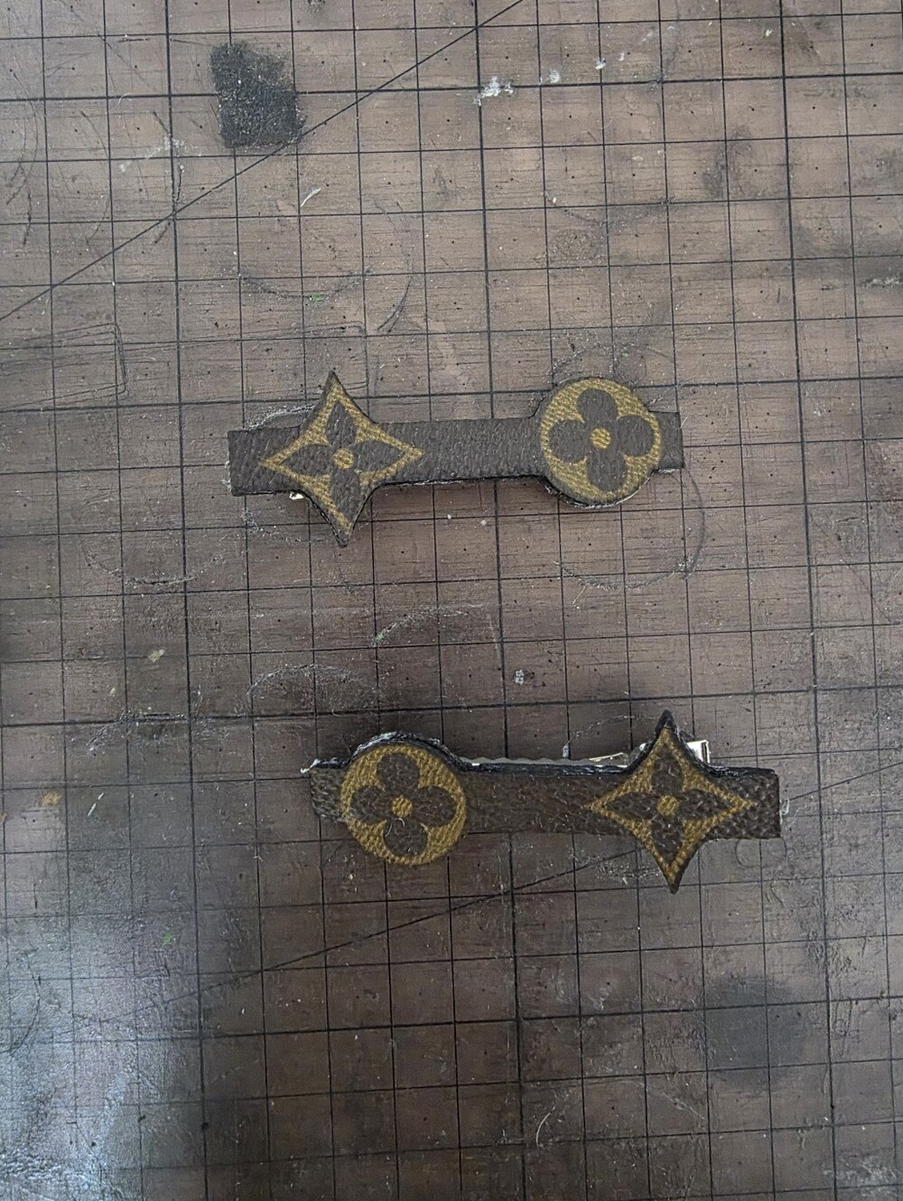 Monogrammed Brown Logo Hair Clips - Pair